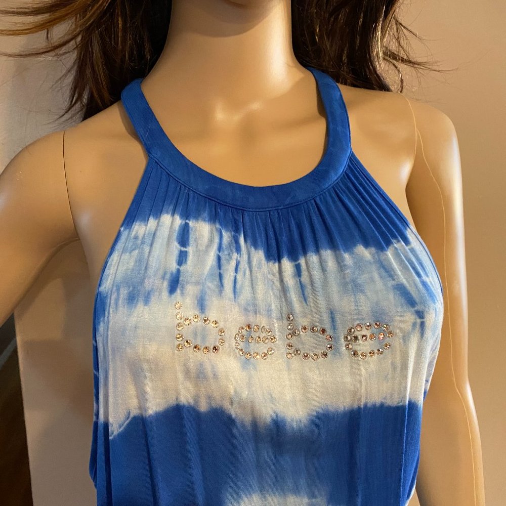 BEBE Tie Dye Halter Maxi Dress W/Swarovski Rhinestones Size M NWT